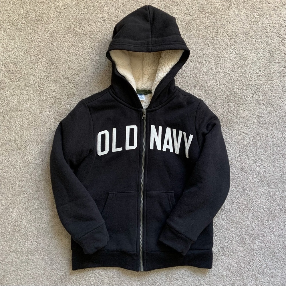 Boys Old Navy Sherpa sweatshirt coat jacket black size 8